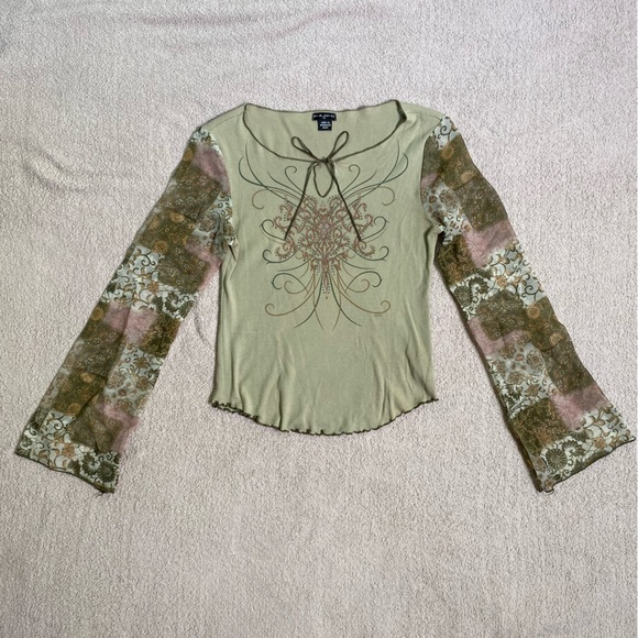 F.A.N.G. Vintage Small Green Glitter Y2K quilted long sleeve shirt - Picture 8 of 12